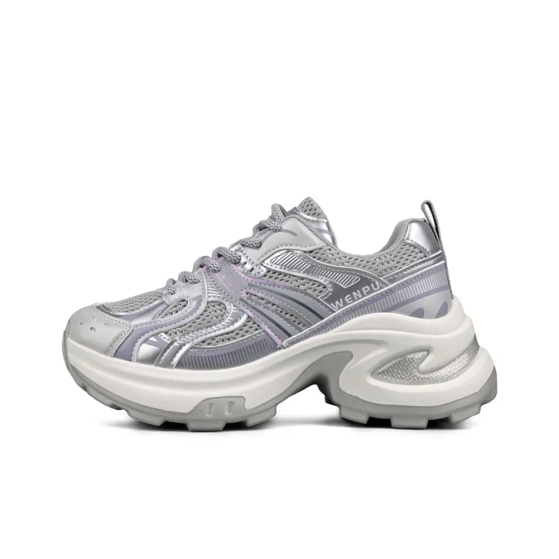 WENPU Cushioning Anti-Slip Wear-Resistant Breathable Lightweight Height Increasing Low-Top Chunky Sneakers Women's-0