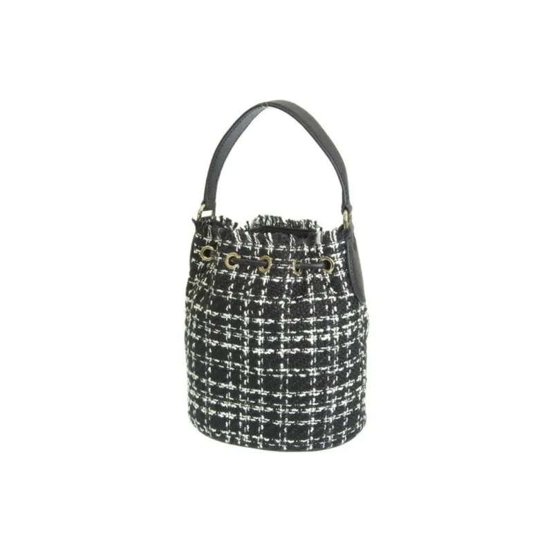 Furla Tweed Bucket Bags Shoulder Bag Crossbody Bag Handbag Mini Women's Black-3