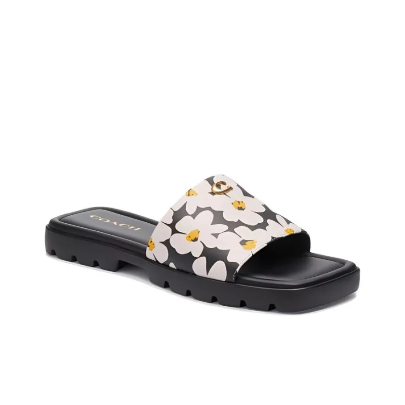 COACH EVA Slide Slippers Women's Black White-2