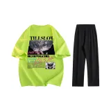 Neon Green+Black Casual Pants (Couple Sets)