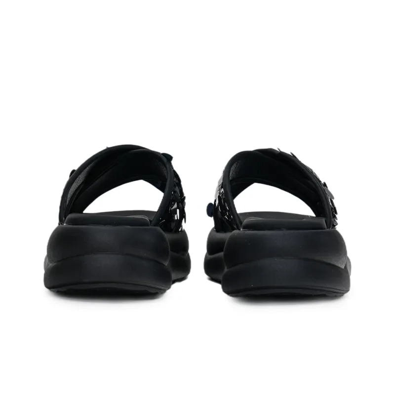 Humanism 1986 PVC Polyvinyl Chloride Slip Resistant Abrasion Resistant Massage Slide Slippers Women's Black Silver-4