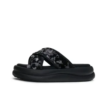 Humanism 1986 PVC Polyvinyl Chloride Slip Resistant Abrasion Resistant Massage Slide Slippers Women's Black Silver