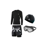 Swimming Shorts+Long-Sleeved Swimsuit+Large Frame Swim Goggles+Swimming Cap