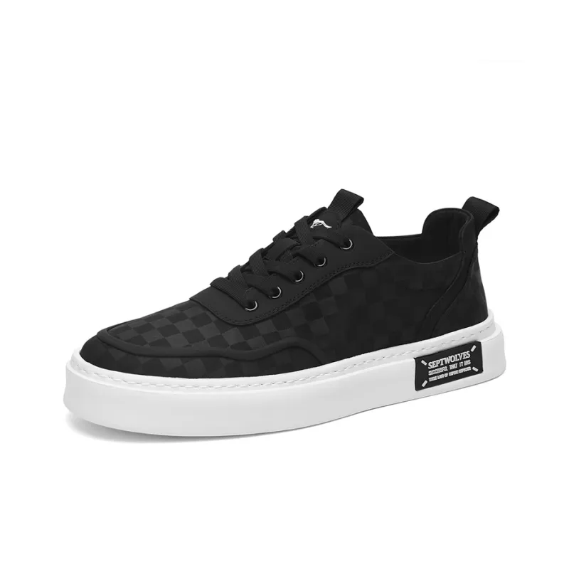 SEPTWOLVES Durable Breathable Lightweight Low Top Canvas Shoes Men's Black-2