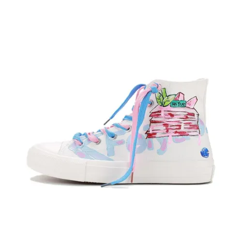 Dafu leaps forward Canvas Shoes Unisex High-Top White Peach Blueberries