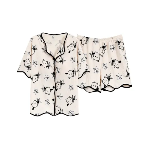 The Story Of The Flower Season Pajama Set Women's Black White