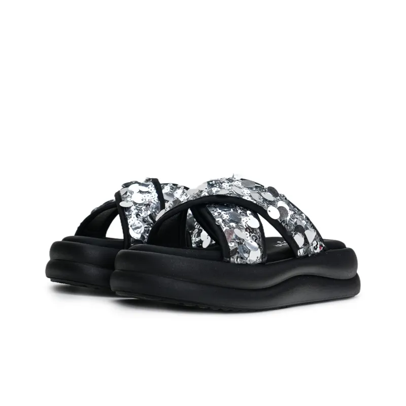 Humanism 1986 PVC Polyvinyl Chloride Slip Resistant Abrasion Resistant Massage Slide Slippers Women's Black Silver-7