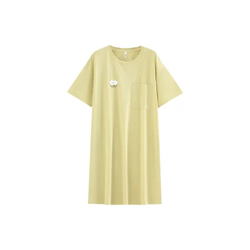 White Ran Nightgown Women's Light Yellow Green