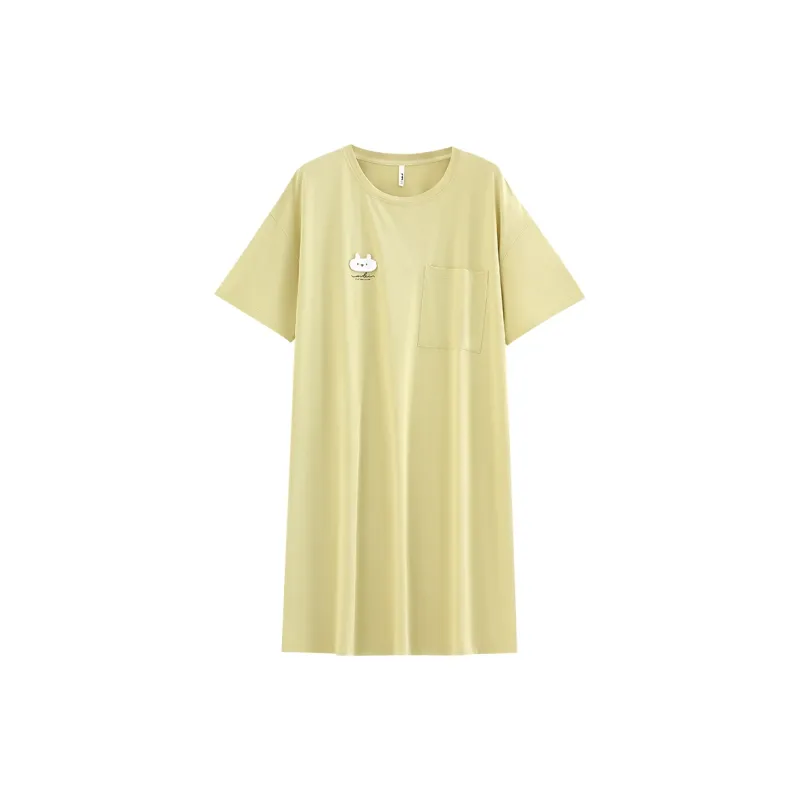 White Ran Nightgown Women's Light Yellow Green-0