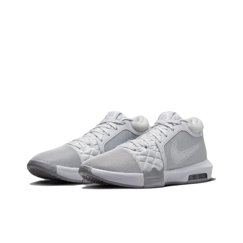 Nike Witness 8 Lebron'Team Bank' Abrasion Resistant Breathable Mid Top Basketball Shoes Men's White Gray-2