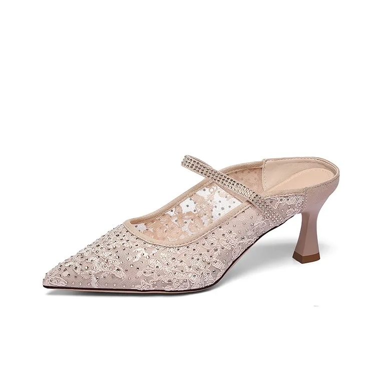 Golden Silk Rabbit Wrap toe Slippers Women's Black-7