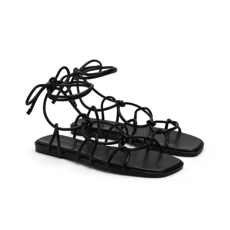 CHARLES&KEITH Small Ck One Strap Sandals 1.3cm Women's Beige/Beige/Black-6