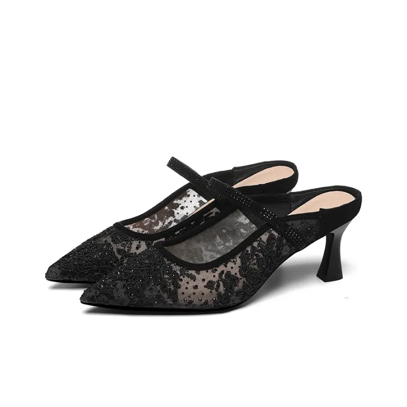 Golden Silk Rabbit Wrap toe Slippers Women's Black-1
