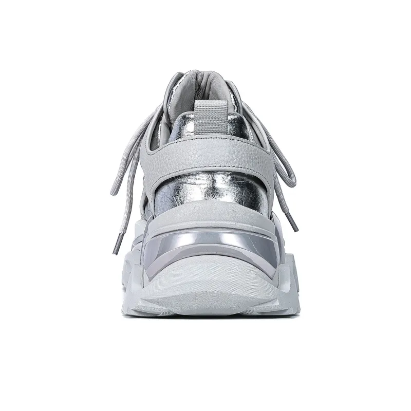 UanDi Cushioning, Slip Resistant, Abrasion Resistant, Height Increasing Low Top Chunky Sneakers Women's White Gray-7