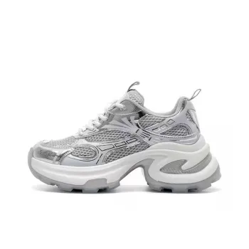 LIANGHUO Shock Absorbers With Slip Resistant And Abrasion Resistant Properties Low Top Chunky Sneakers Women's Silver