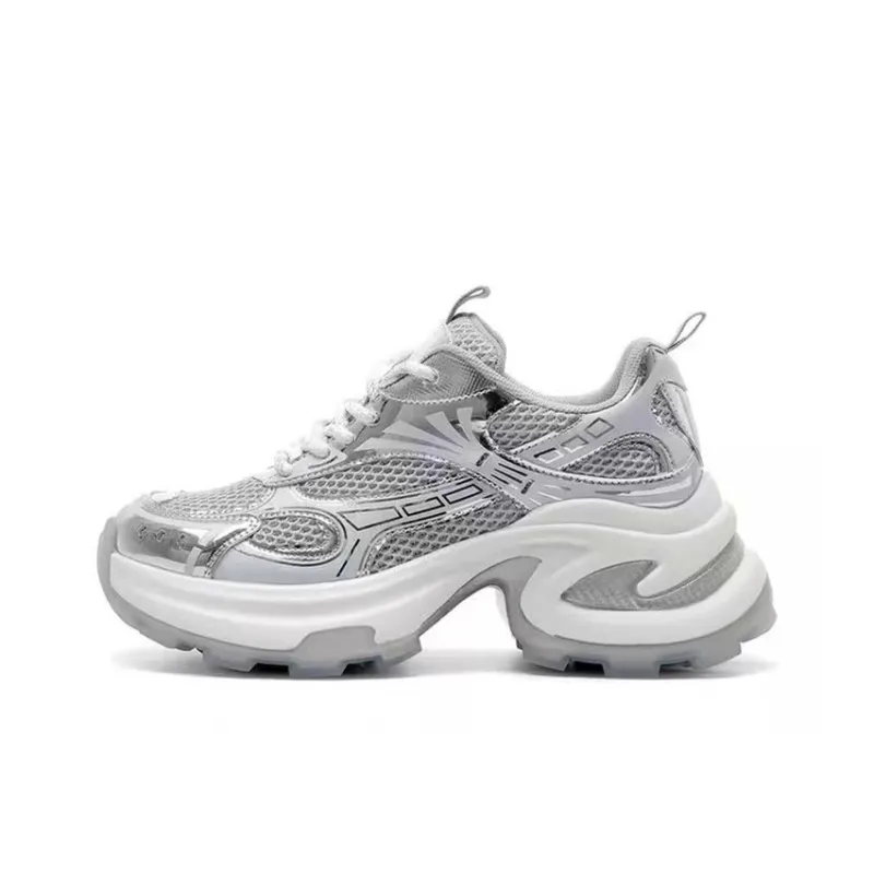 LIANGHUO Shock Absorbers With Slip Resistant And Abrasion Resistant Properties Low Top Chunky Sneakers Women's Silver-0