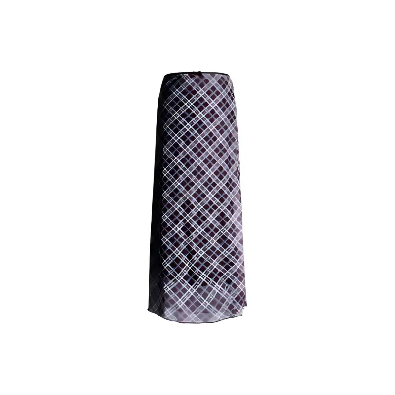 Rose Casual Long Skirts Women's Blue And Green Plaid-1