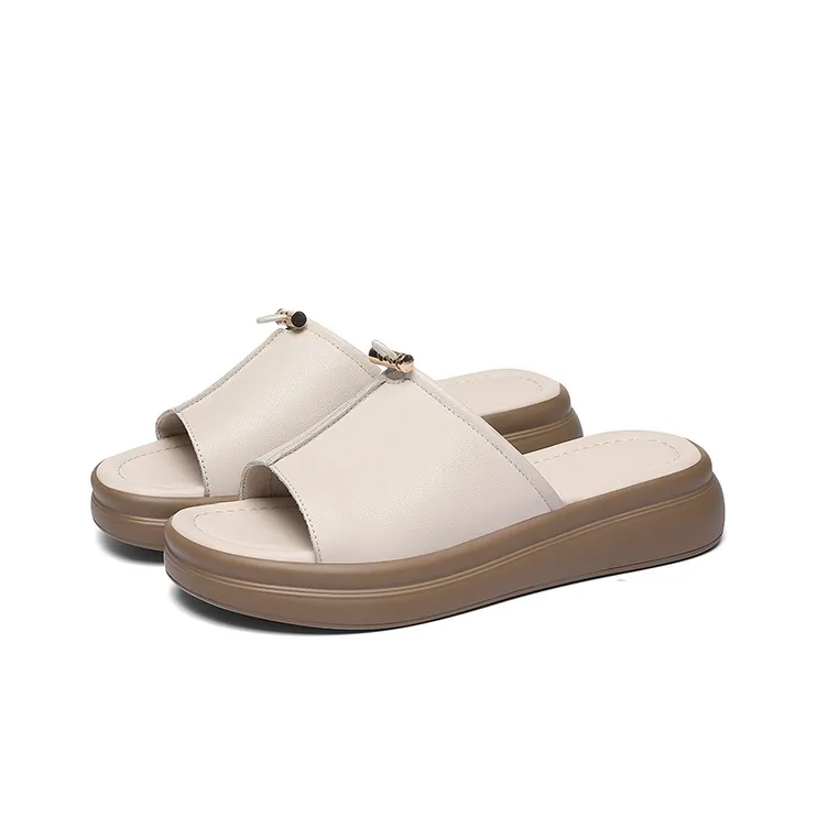 Golden Silk Rabbit PU Polyurethane Leather Patchwork Slide Slippers Women's-10