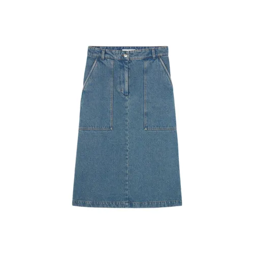 Maison Kitsune Denim Long Skirts Women's Light Stone Indigo