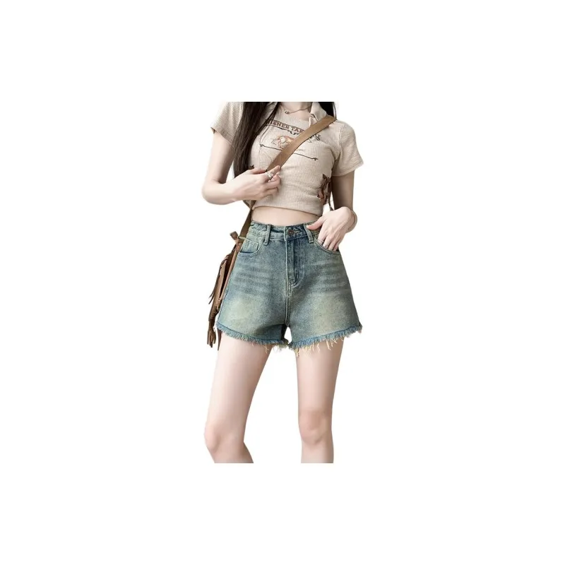 Rose Denim Shorts Women's Vintage Yellow-2