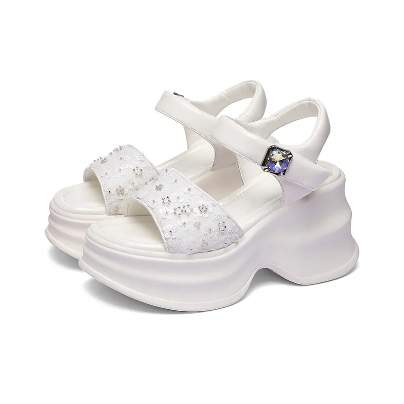 Golden Silk Rabbit Strap Sandals 8.5cm Women's-10