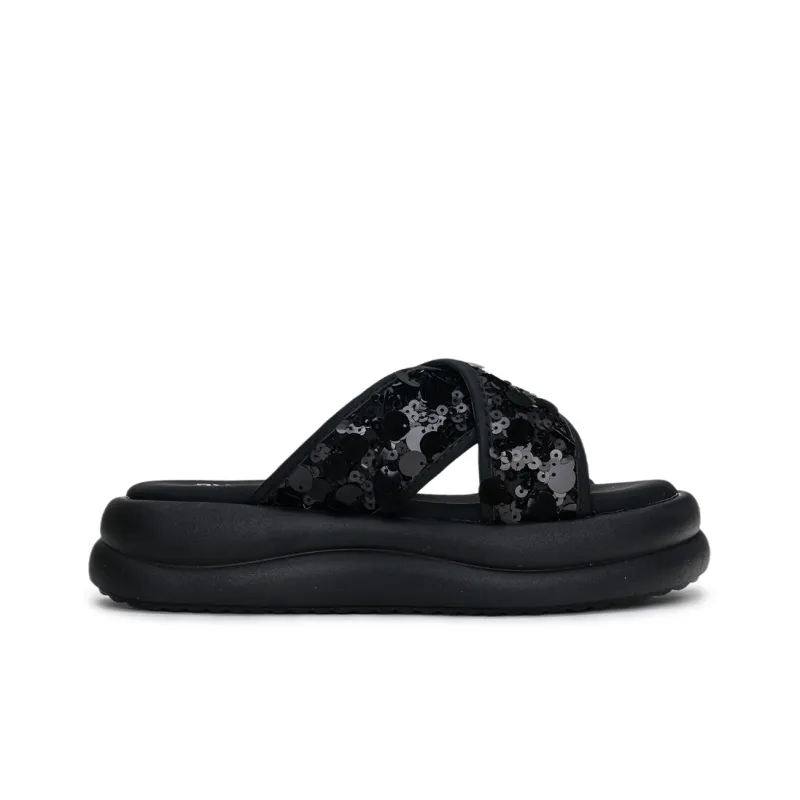 Humanism 1986 PVC Polyvinyl Chloride Slip Resistant Abrasion Resistant Massage Slide Slippers Women's Black Silver-2