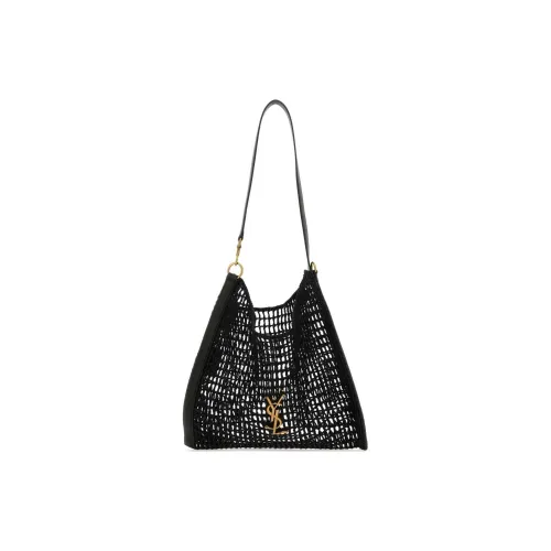 SAINT LAURENT Wicker Raffia With Leather Tote Bag Shopping Bag Handbag Shoulder Bag Women's Black