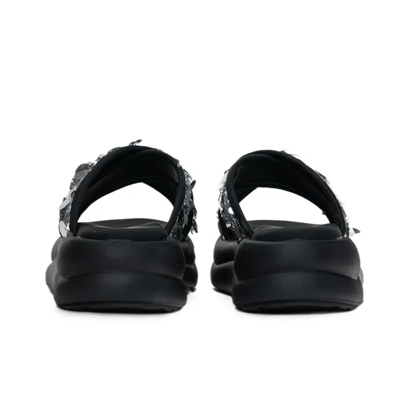 Humanism 1986 PVC Polyvinyl Chloride Slip Resistant Abrasion Resistant Massage Slide Slippers Women's Black Silver-10