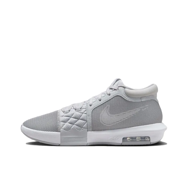 Nike Witness 8 Lebron'Team Bank' Abrasion Resistant Breathable Mid Top Basketball Shoes Men's White Gray-0