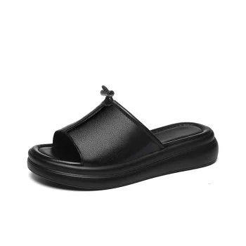 Golden Silk Rabbit PU Polyurethane Leather Patchwork Slide Slippers Women's
