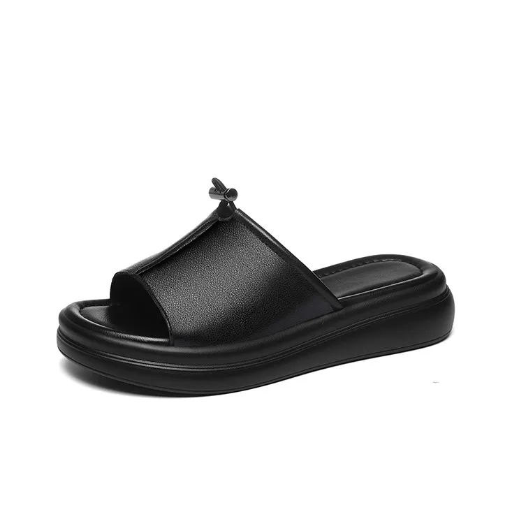 Golden Silk Rabbit PU Polyurethane Leather Patchwork Slide Slippers Women's-0