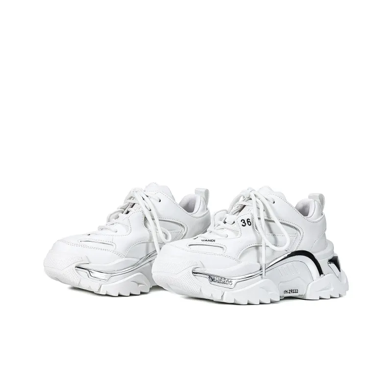 UanDi Cushioning, Slip Resistant, Abrasion Resistant, Height Increasing Low Top Chunky Sneakers Women's White Gray-1