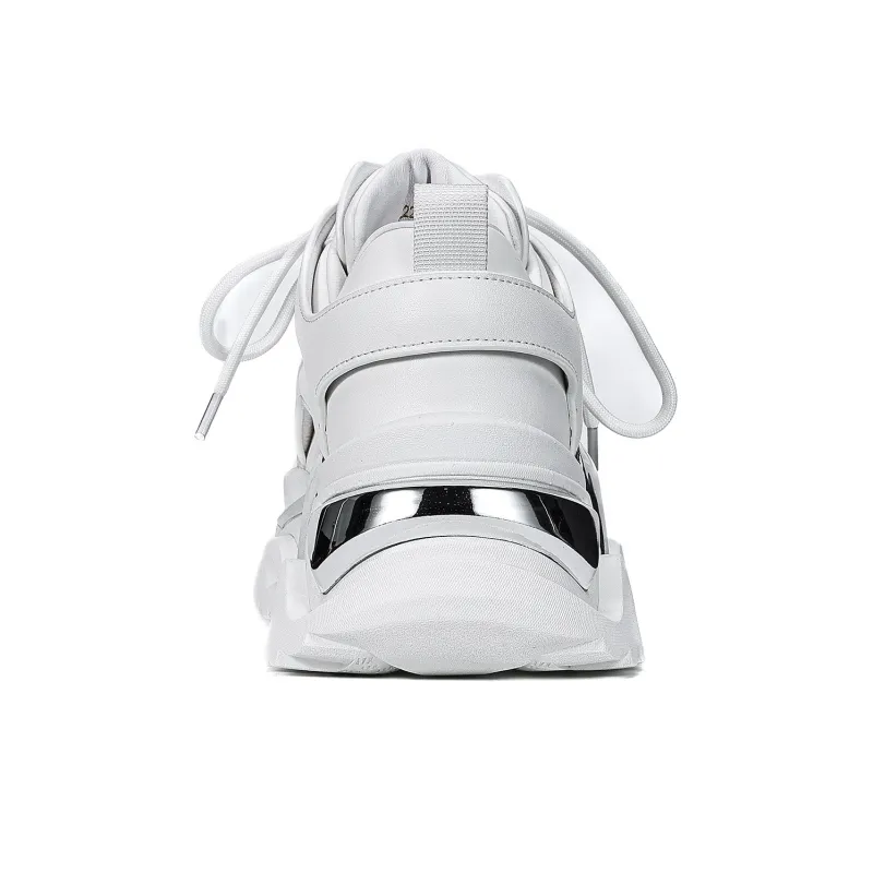 UanDi Cushioning, Slip Resistant, Abrasion Resistant, Height Increasing Low Top Chunky Sneakers Women's White Gray-3