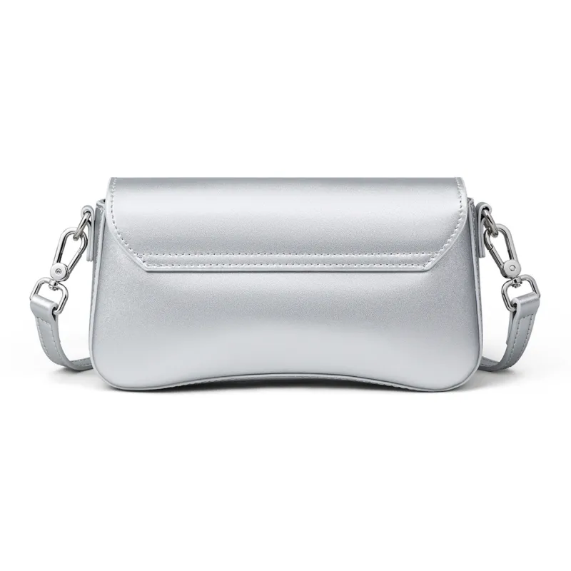 MILLIE'S Cow Leather Patchwork Synthetic Leather Shoulder Bag Crossbody Bag Regular Women's Silver/Milk White-3