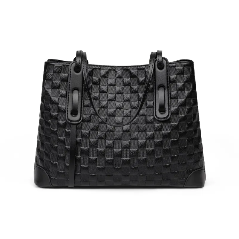 MILLIE'S Cow Leather Handbag Shoulder Bag Tote Bag Shopping Bag Large Size Women's Black & Coffee/Pure Black-7