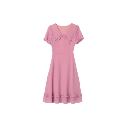 Mapping Short-Sleeved Dresses Women's Leather Pink