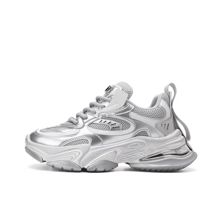 PMT Nirvana Series Anti-Slip Wear-Resistant Breathable Height Increasing Low-Top Chunky Sneakers Unisex Silver-0
