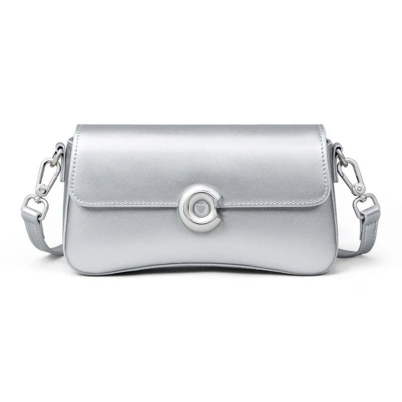 MILLIE'S Cow Leather Patchwork Synthetic Leather Shoulder Bag Crossbody Bag Regular Women's Silver/Milk White-2