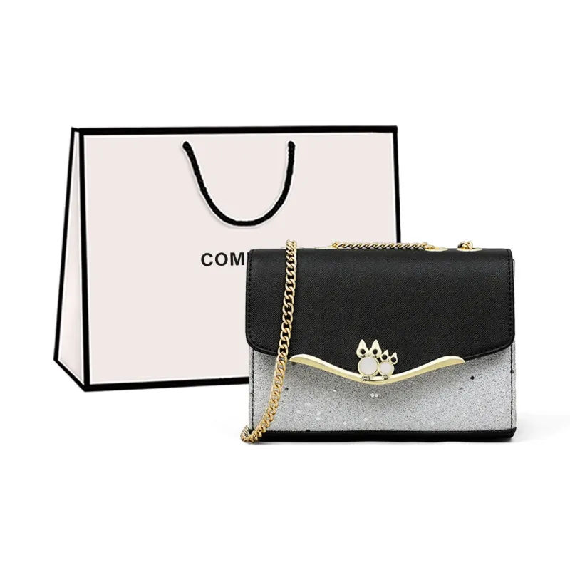 COMELY Cow Leather Patchwork Synthetic Leather Shoulder Bag Crossbody Bag Chain Pack Regular Women's White/Black-4
