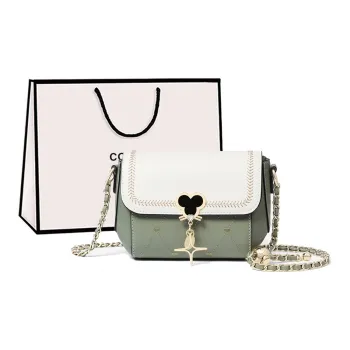 COMELY Cow Leather With Synthetic Leather Chain Bag, Shoulder Bag, Crossbody Bag Women's Light Green/Blue