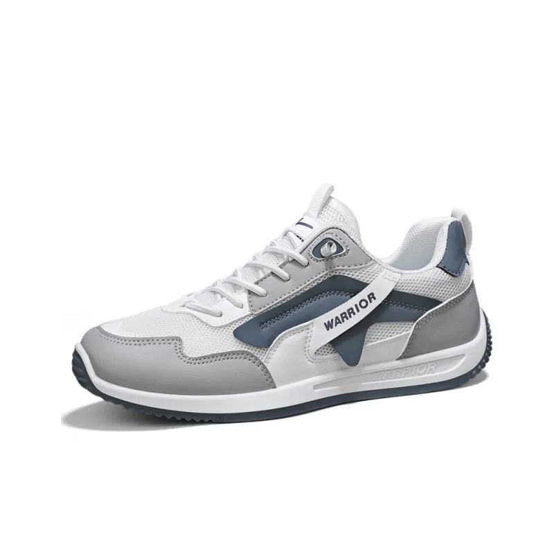 Warrior Ah Gan Shoes Durable Lightweight And Breathable Low Top Lace Free Casual Shoes Men's White Gray Dusty Blue-2