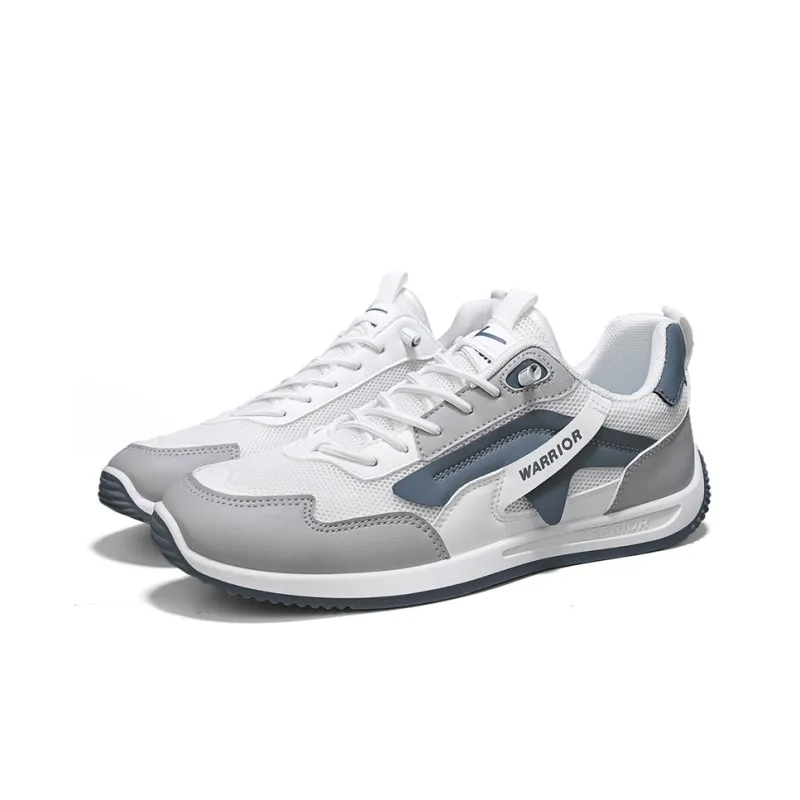 Warrior Ah Gan Shoes Durable Lightweight And Breathable Low Top Lace Free Casual Shoes Men's White Gray Dusty Blue-3