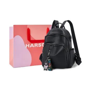 HARSON Top Grain Cow Leather Backpack Tubas Women's Black, Mocha