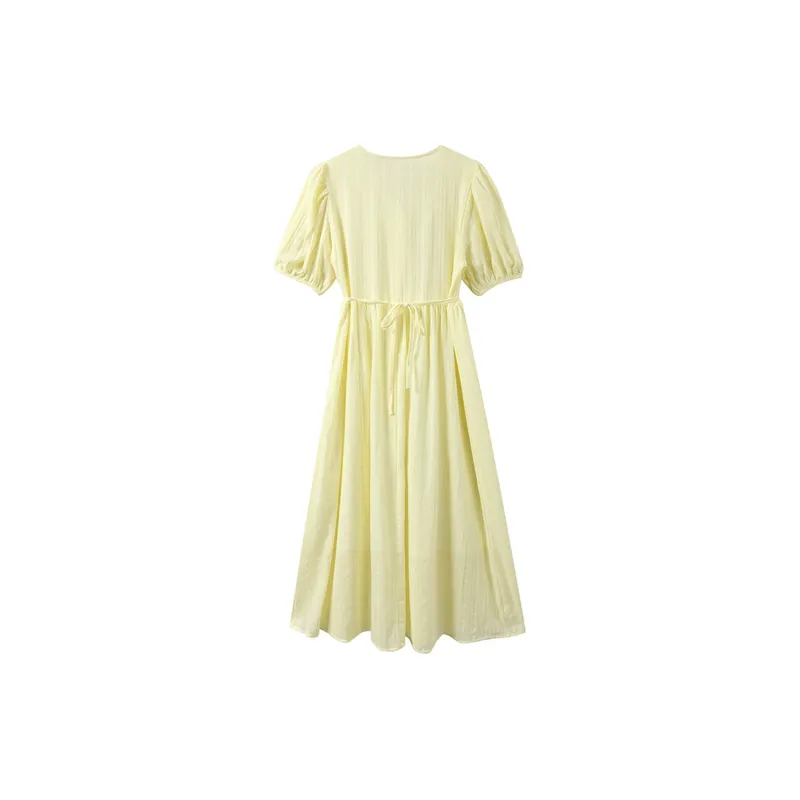 Adeworn Short Sleeved Dress Women's Light Yellow-1