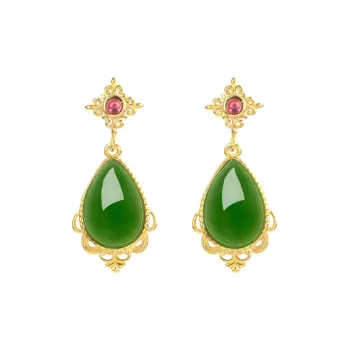 Xiaoyinjiang S925 Silver Hetian Jade Hoop Earrings Women's Jasper