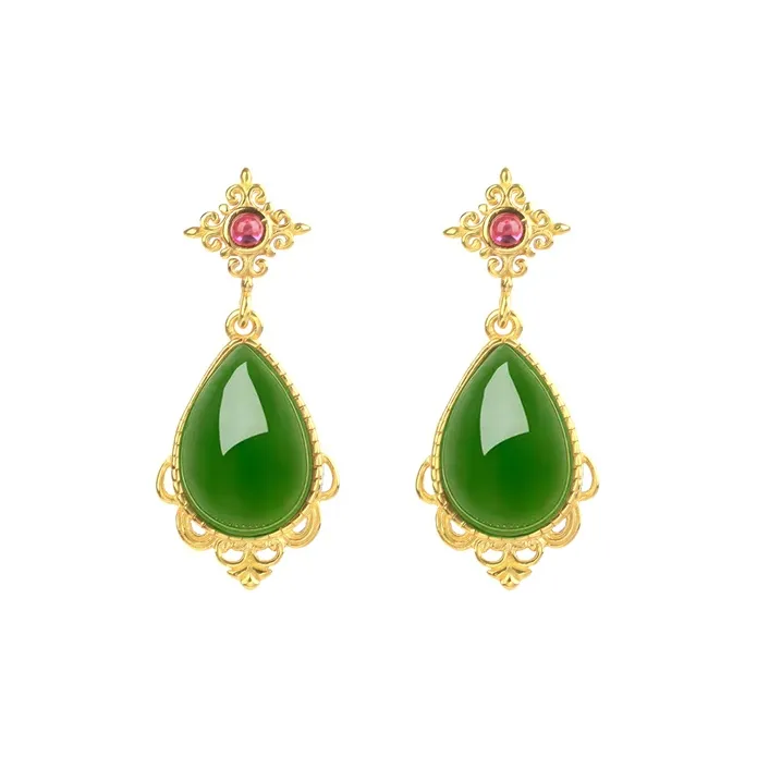 Xiaoyinjiang S925 Silver Hetian Jade Hoop Earrings Women's Jasper-0