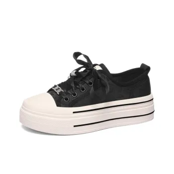 Golden Silk Rabbit Breathable Lightweight Height Increasing Low Top Casual Shoes Women's Black