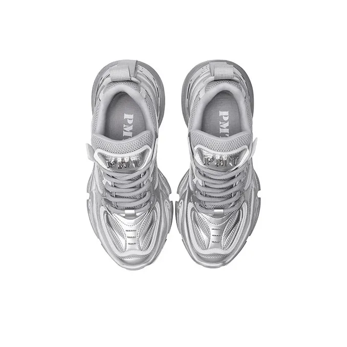 PMT Nirvana Series Anti-Slip Wear-Resistant Breathable Height Increasing Low-Top Chunky Sneakers Unisex Silver-3