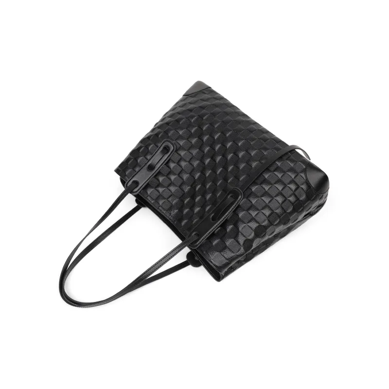 MILLIE'S Cow Leather Handbag Shoulder Bag Tote Bag Shopping Bag Large Size Women's Black & Coffee/Pure Black-9