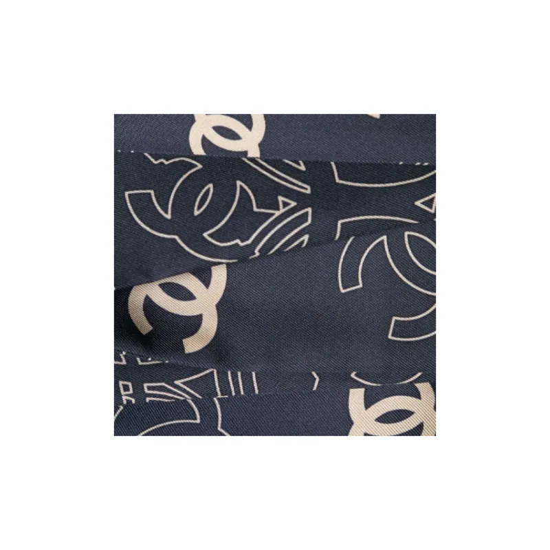 CHANEL Silk Silk Scarves Women's Navy-2